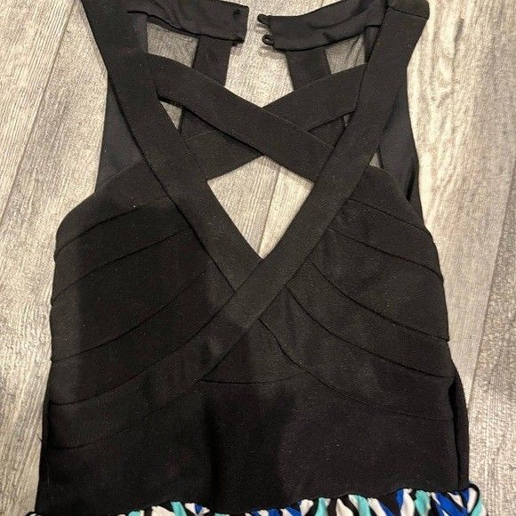 Crystal Doll Size 3 Women’s black blue and white maxi dress with zipper and clip - Picture 2 of 5